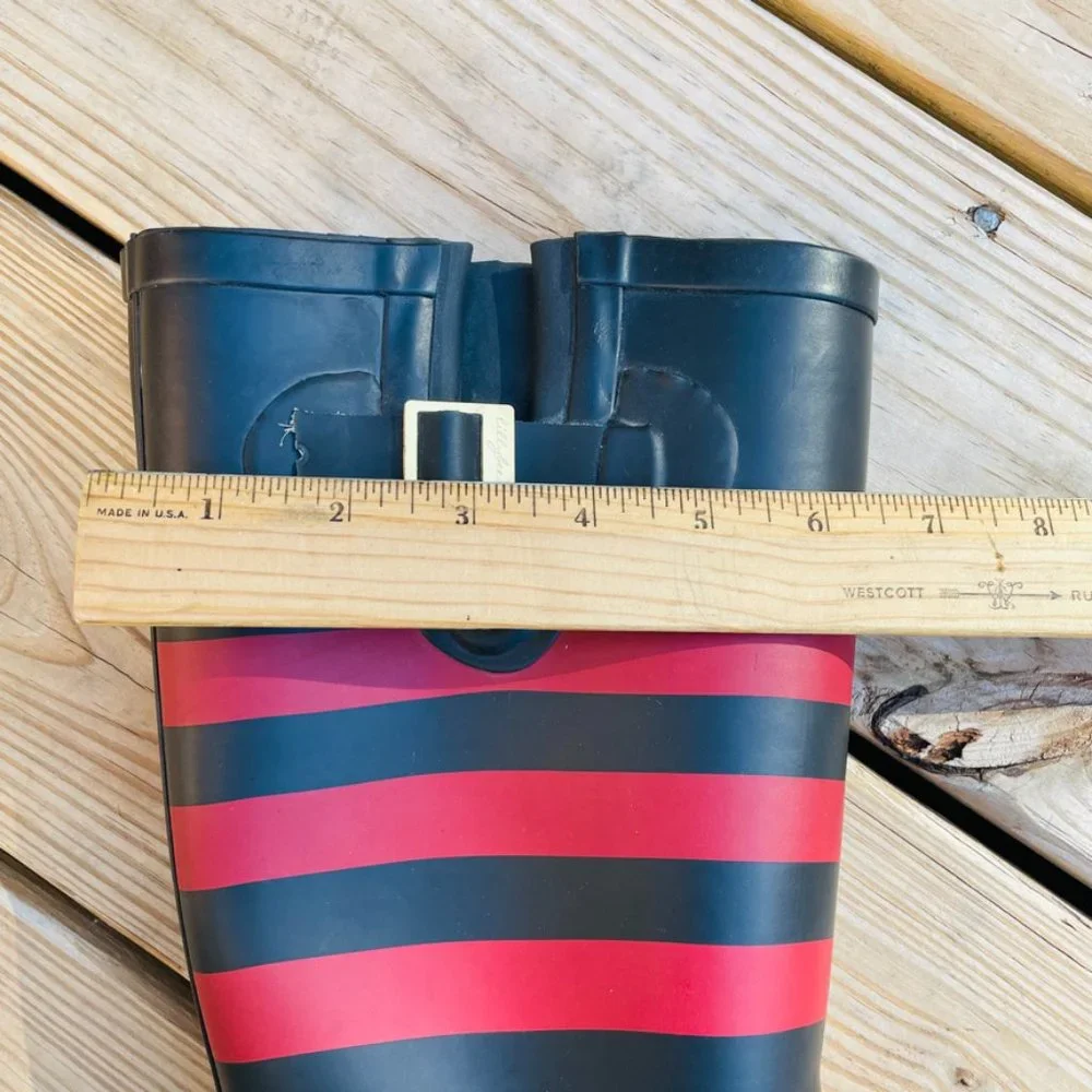 NWT Lillybee Black Red Striped Waterproof Rain Boots Women's  Size 6